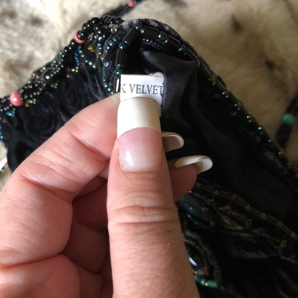 RARE 100% silk velvet artisan stone flower purse - Picture 11 of 16